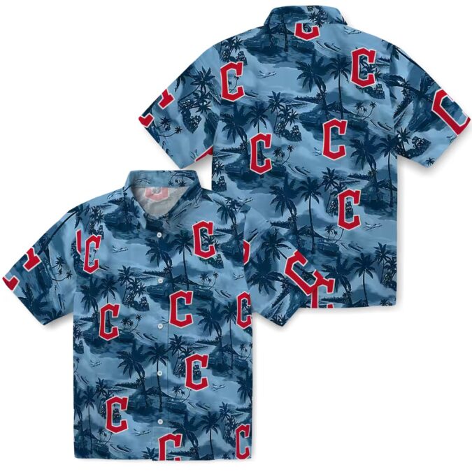 Cleveland Guardians Hawaiian Shirt - Navy Blue Tropical Coastal Palms Fan Gear