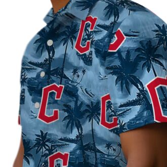 Cleveland Guardians Hawaiian Shirt - Navy Blue Tropical Coastal Palms Fan Gear
