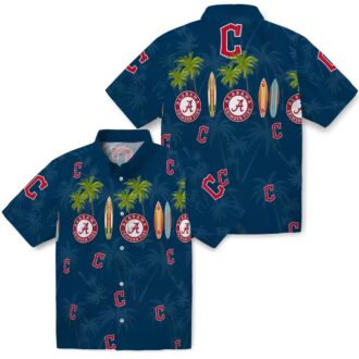 Cleveland Guardians Hawaiian Shirt Surfboard Palm Navy Blue - MLB Summer Fan Gear