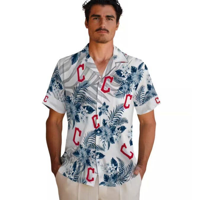 Cleveland Guardians Hibiscus Palm Leaves Hawaiian Shirt - MLB Tropical Beach Fan Shirt