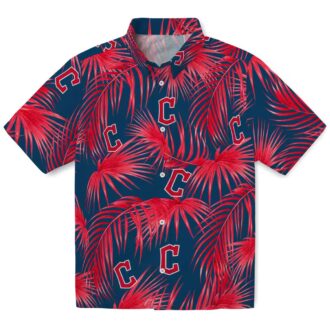Cleveland Guardians Leafy Palms Hawaiian Shirt - Navy Blue MLB Team Vacation Shirt