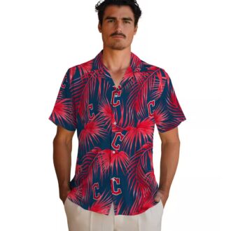Cleveland Guardians Leafy Palms Hawaiian Shirt - Navy Blue MLB Team Vacation Shirt