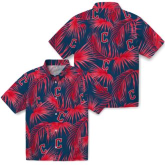 Cleveland Guardians Leafy Palms Hawaiian Shirt - Navy Blue MLB Team Vacation Shirt