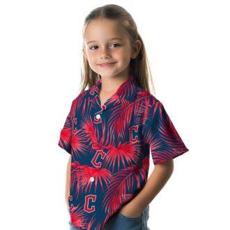 Cleveland Guardians Leafy Palms Hawaiian Shirt - Navy Blue MLB Team Vacation Shirt