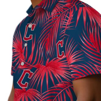 Cleveland Guardians Leafy Palms Hawaiian Shirt - Navy Blue MLB Team Vacation Shirt