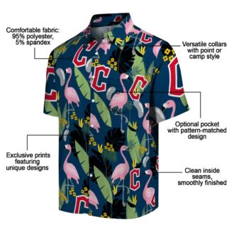 Cleveland Guardians MLB Fan Shirt - Navy Blue Flamingo Leaves Tropical Hawaiian Shirt for Beach & Tailgate