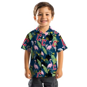 Cleveland Guardians MLB Fan Shirt - Navy Blue Flamingo Leaves Tropical Hawaiian Shirt for Beach & Tailgate