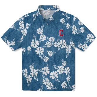 Cleveland Guardians MLB Tropical Hawaiian Shirt - Navy Blue Hibiscus Clusters Button Up Shirt
