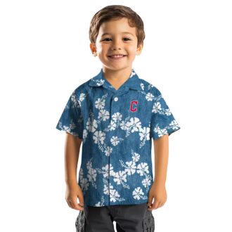 Cleveland Guardians MLB Tropical Hawaiian Shirt - Navy Blue Hibiscus Clusters Button Up Shirt