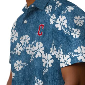Cleveland Guardians MLB Tropical Hawaiian Shirt - Navy Blue Hibiscus Clusters Button Up Shirt