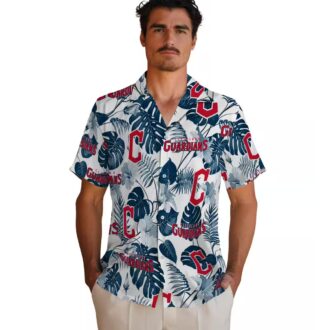 Cleveland Guardians Navy Blue & White Tropical Hawaiian Shirt - MLB Baseball Fan Vacation Shirt