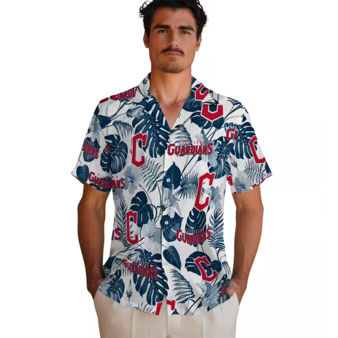 Cleveland Guardians Navy Blue & White Tropical Hawaiian Shirt - MLB Baseball Fan Vacation Shirt