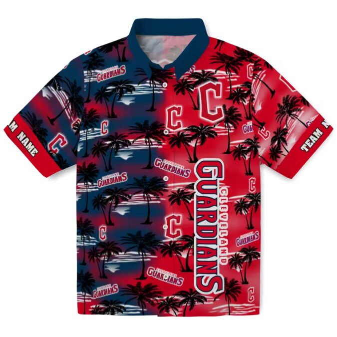 Cleveland Guardians Palm Silhouettes Hawaiian Shirt - Custom MLB Baseball Fan Summer Apparel