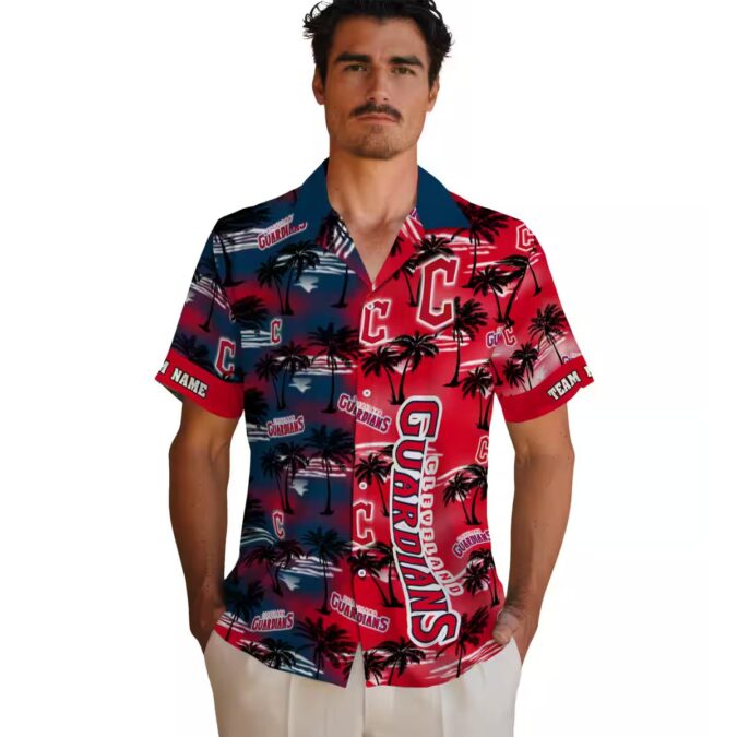 Cleveland Guardians Palm Silhouettes Hawaiian Shirt - Custom MLB Baseball Fan Summer Apparel