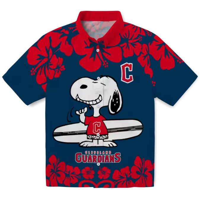 Cleveland Guardians Snoopy Surf Navy Blue White MLB Hawaiian Shirt - Perfect Vacation & Tailgate Shirt