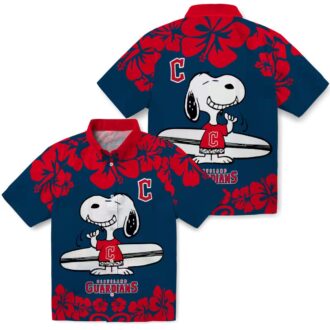 Cleveland Guardians Snoopy Surf Navy Blue White MLB Hawaiian Shirt - Perfect Vacation & Tailgate Shirt
