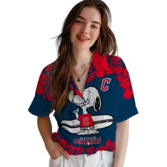 Cleveland Guardians Snoopy Surf Navy Blue White MLB Hawaiian Shirt - Perfect Vacation & Tailgate Shirt