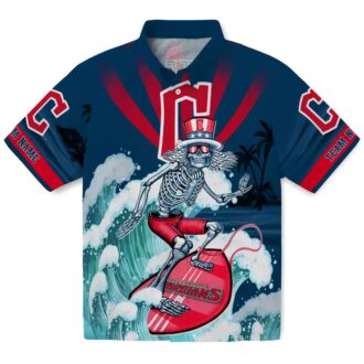 Cleveland Guardians Surfing Skeleton Hawaiian Shirt - Official MLB Navy Blue Summer Shirt