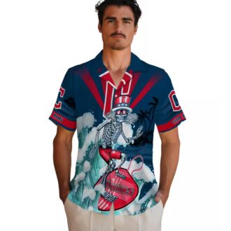 Cleveland Guardians Surfing Skeleton Hawaiian Shirt - Official MLB Navy Blue Summer Shirt