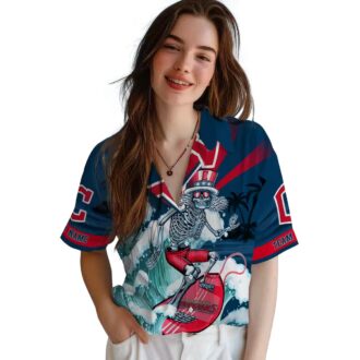 Cleveland Guardians Surfing Skeleton Hawaiian Shirt - Official MLB Navy Blue Summer Shirt