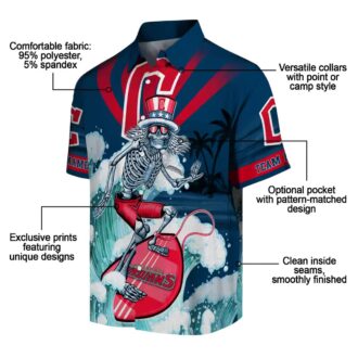 Cleveland Guardians Surfing Skeleton Hawaiian Shirt - Official MLB Navy Blue Summer Shirt