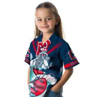 Cleveland Guardians Surfing Skeleton Hawaiian Shirt - Official MLB Navy Blue Summer Shirt