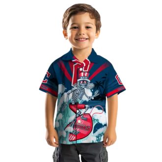 Cleveland Guardians Surfing Skeleton Hawaiian Shirt - Official MLB Navy Blue Summer Shirt