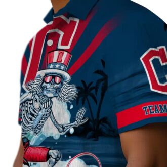 Cleveland Guardians Surfing Skeleton Hawaiian Shirt - Official MLB Navy Blue Summer Shirt