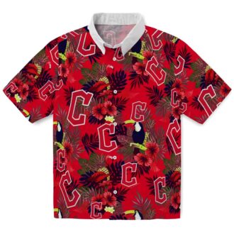 Cleveland Guardians Tropical Hawaiian Shirt - Floral Toucan Design Navy Blue & Red MLB Fan Gear