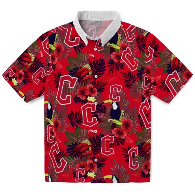 Cleveland Guardians Tropical Hawaiian Shirt - Floral Toucan Design Navy Blue & Red MLB Fan Gear