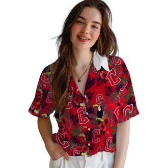 Cleveland Guardians Tropical Hawaiian Shirt - Floral Toucan Design Navy Blue & Red MLB Fan Gear