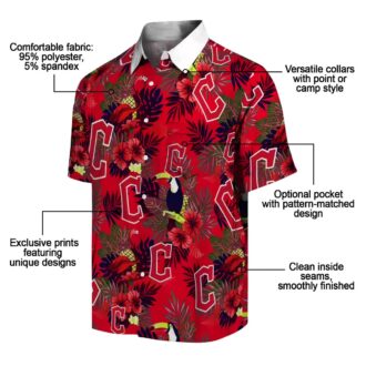 Cleveland Guardians Tropical Hawaiian Shirt - Floral Toucan Design Navy Blue & Red MLB Fan Gear
