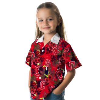 Cleveland Guardians Tropical Hawaiian Shirt - Floral Toucan Design Navy Blue & Red MLB Fan Gear