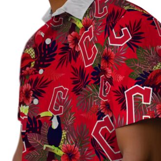 Cleveland Guardians Tropical Hawaiian Shirt - Floral Toucan Design Navy Blue & Red MLB Fan Gear