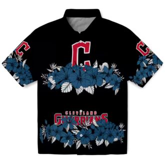 Cleveland Guardians Tropical Hibiscus Stripe Hawaiian Shirt - Navy Blue Black MLB Baseball Fan Shirt