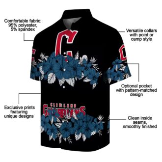 Cleveland Guardians Tropical Hibiscus Stripe Hawaiian Shirt - Navy Blue Black MLB Baseball Fan Shirt