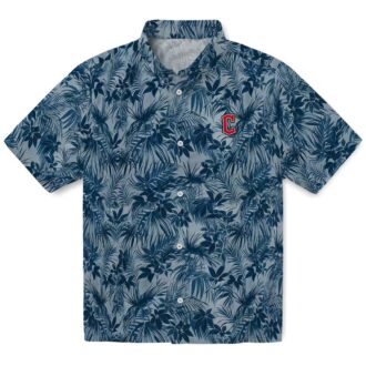 Cleveland Guardians Tropical Leafy Pattern Hawaiian Shirt - Navy Blue MLB Fan Tee