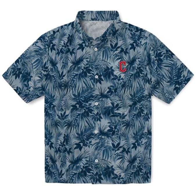 Cleveland Guardians Tropical Leafy Pattern Hawaiian Shirt - Navy Blue MLB Fan Tee