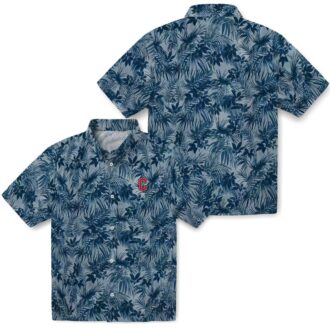 Cleveland Guardians Tropical Leafy Pattern Hawaiian Shirt - Navy Blue MLB Fan Tee