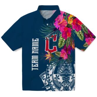 Men's Cleveland Guardians Polynesian Floral Hawaiian Shirt - Navy Blue MLB Beachwear