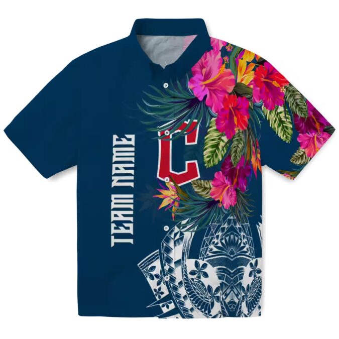 Men's Cleveland Guardians Polynesian Floral Hawaiian Shirt - Navy Blue MLB Beachwear