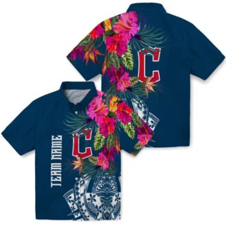 Men's Cleveland Guardians Polynesian Floral Hawaiian Shirt - Navy Blue MLB Beachwear