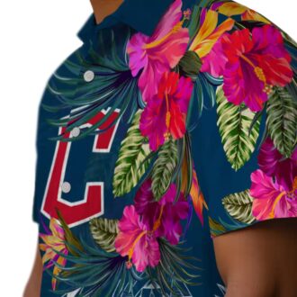 Men's Cleveland Guardians Polynesian Floral Hawaiian Shirt - Navy Blue MLB Beachwear