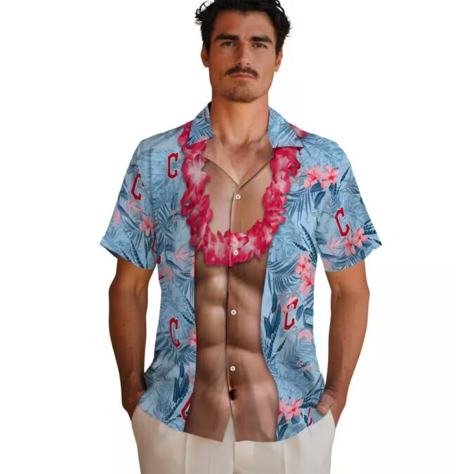 MLB Cleveland Guardians Chest Illusion Hawaiian Shirt - Navy Blue Summer Tailgate Outfit