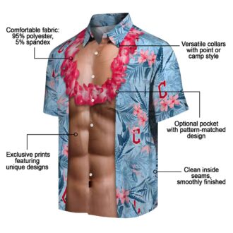 MLB Cleveland Guardians Chest Illusion Hawaiian Shirt - Navy Blue Summer Tailgate Outfit