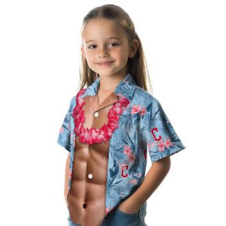 MLB Cleveland Guardians Chest Illusion Hawaiian Shirt - Navy Blue Summer Tailgate Outfit