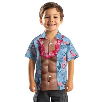 MLB Cleveland Guardians Chest Illusion Hawaiian Shirt - Navy Blue Summer Tailgate Outfit