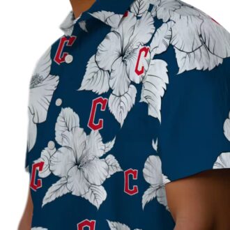 MLB Cleveland Guardians Hibiscus Floral Hawaiian Shirt - Navy Blue White Summer Shirt