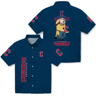 MLB Cleveland Guardians Minion Vacation Shirt - Tropical Floral Button Up Hawaiian Shirt for Fans
