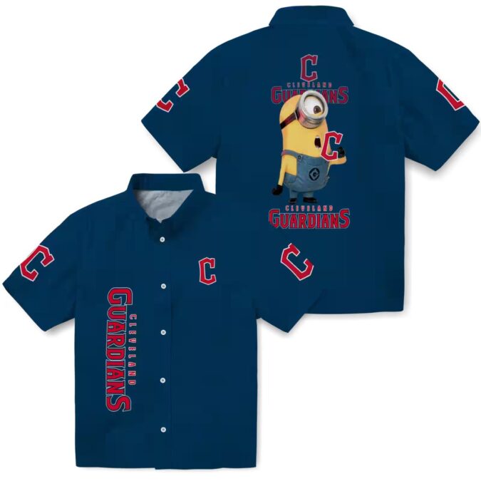 MLB Cleveland Guardians Minion Vacation Shirt - Tropical Floral Button Up Hawaiian Shirt for Fans